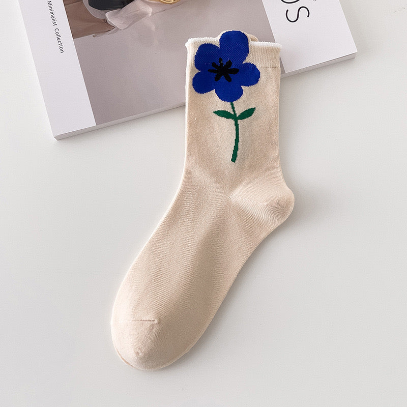 Ladies DESIGNER Socks Non Elastic Cotton Rich Luxury Women Pastel Flower Floral Design Pattern Socks