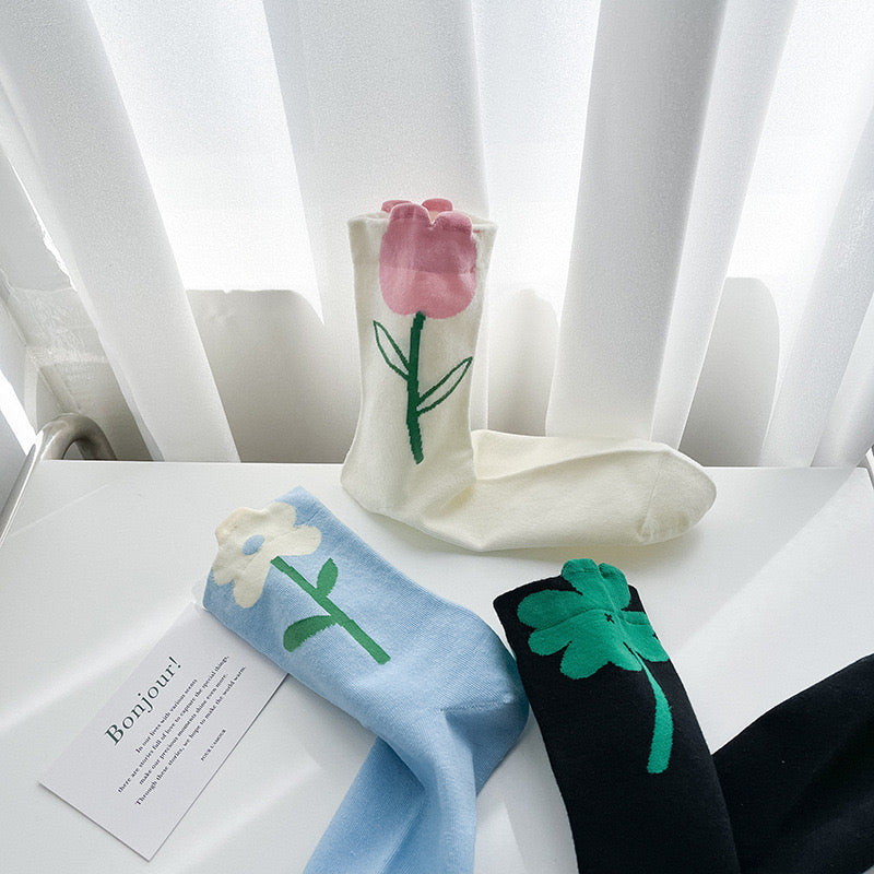 Ladies DESIGNER Socks Non Elastic Cotton Rich Luxury Women Pastel Flower Floral Design Pattern Socks