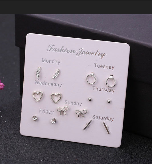 7 Pairs Days of The Week Earring Set 925 Sterling Silver